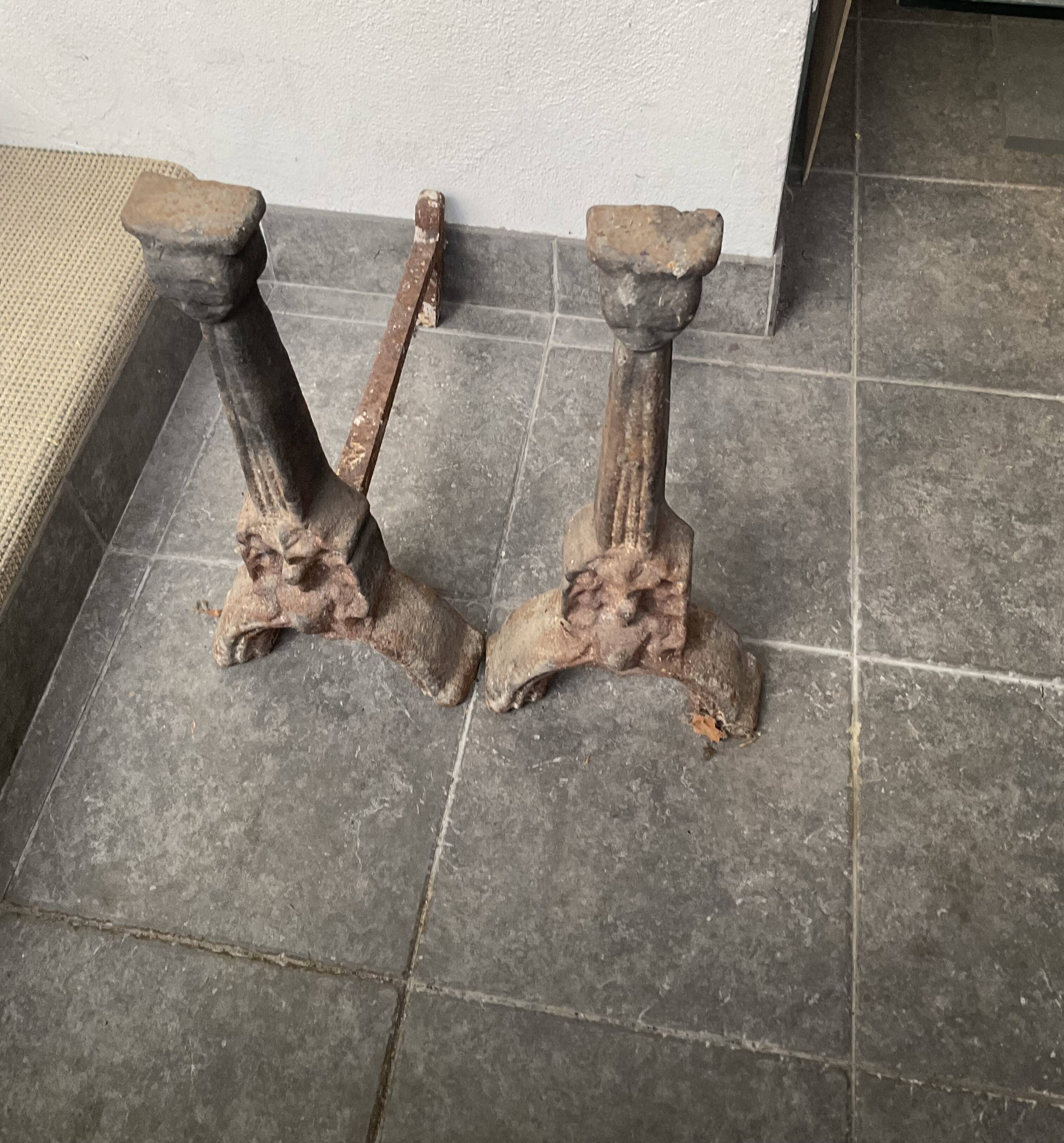 Pair of andirons from the high period with Gothic female heads.