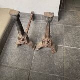 Pair of andirons from the high period with Gothic female heads.