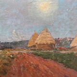 Table HST "Landscape at sunset with haystacks"