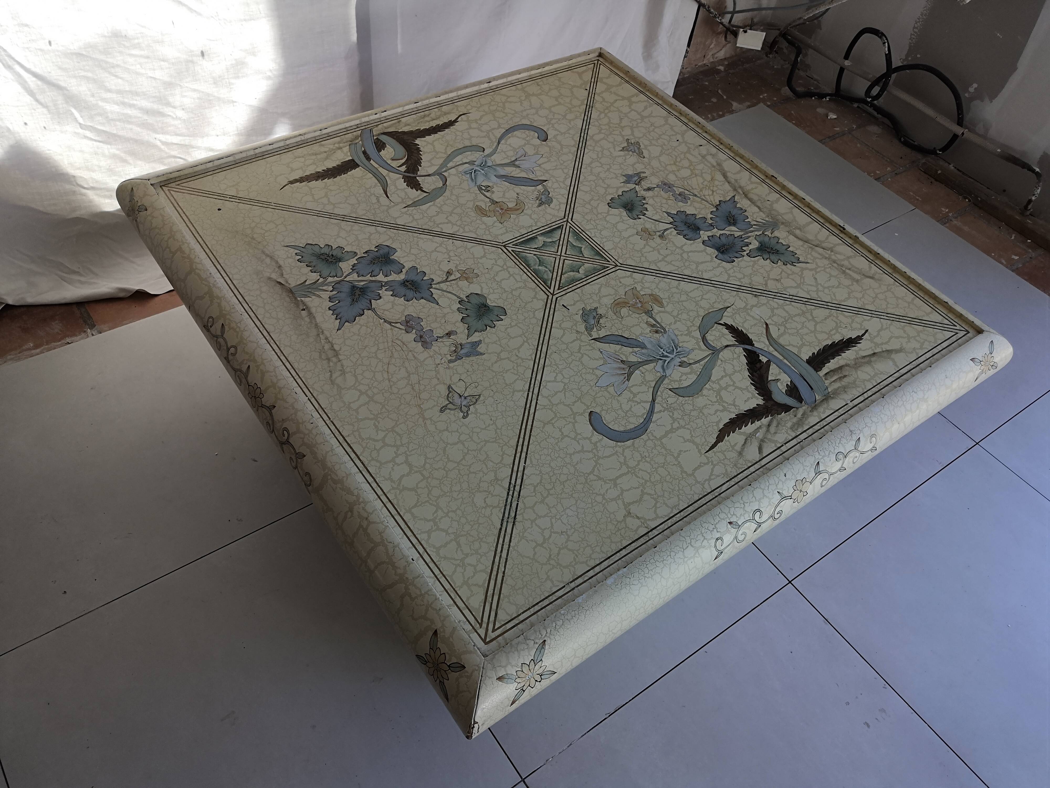 Vintage square coffee table 70s decoration imitation marble