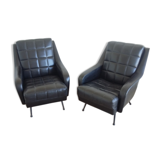 Paire de fauteuils vintage années 60 en skaï