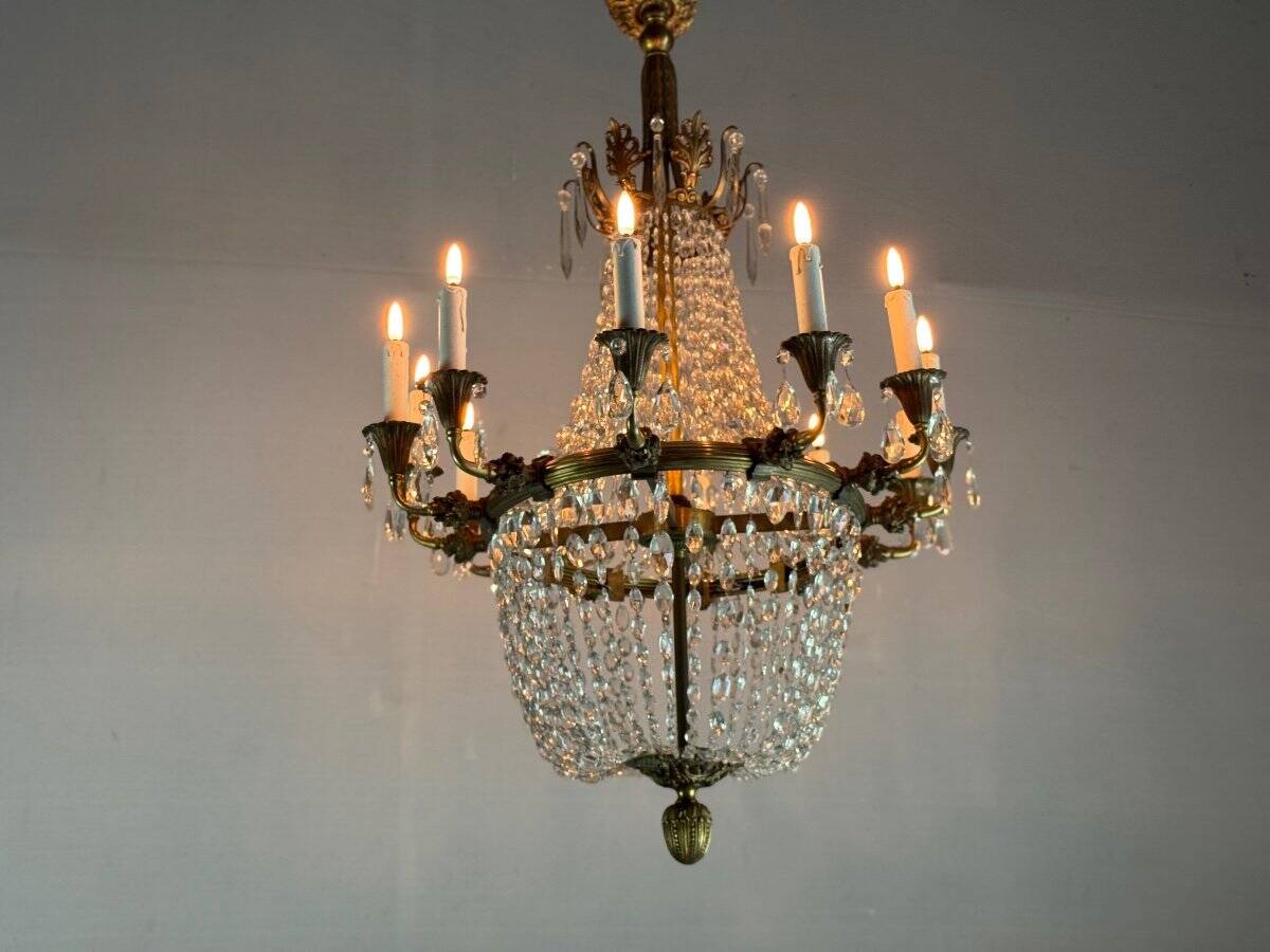 Oval-Shaped Pearl and Bronze Bag Chandelier, Circa 1900