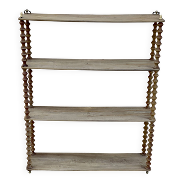 Large 19th-century turned wood wall shelf, stripped.