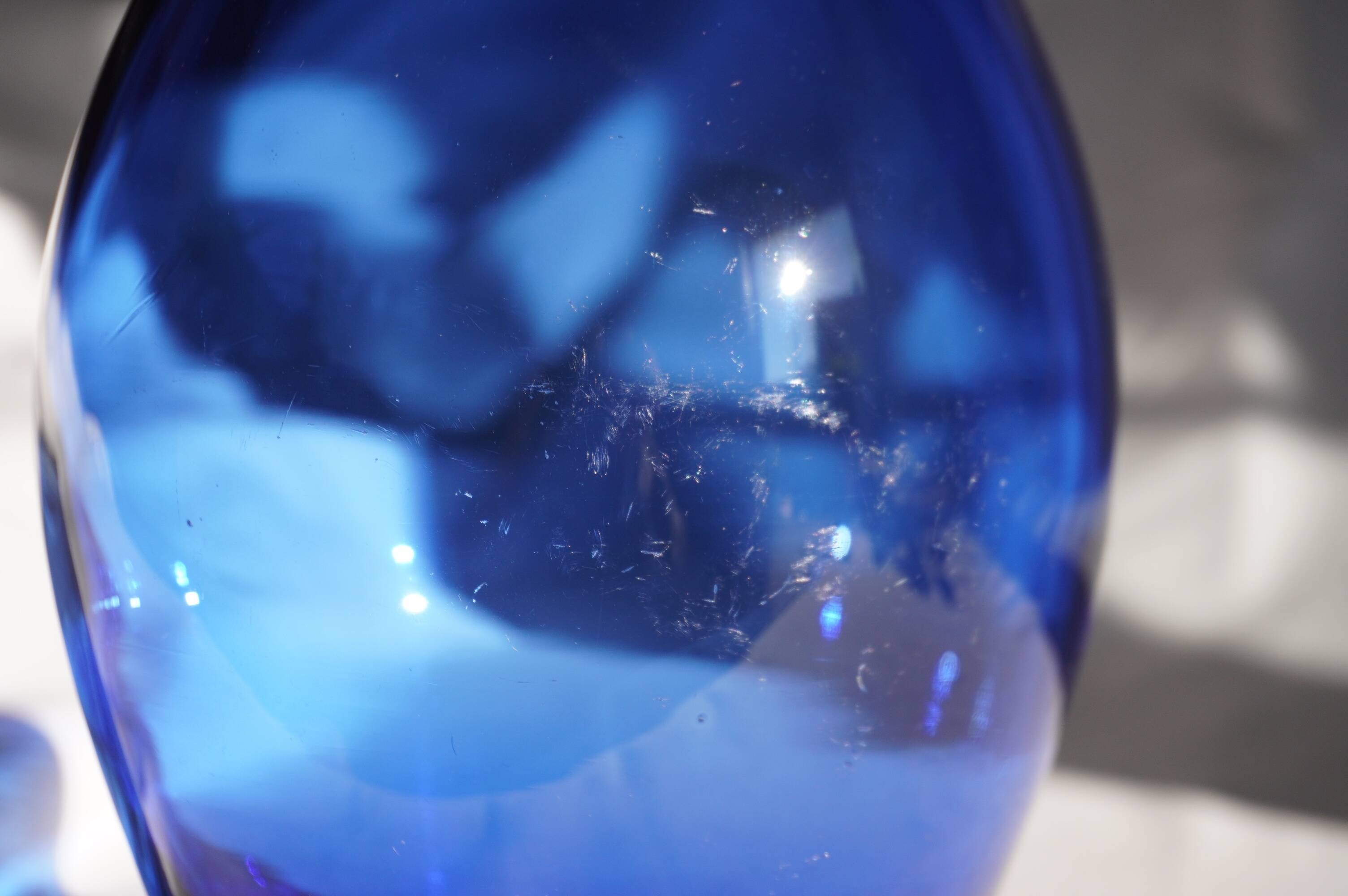 Blue glass vase, oval shape