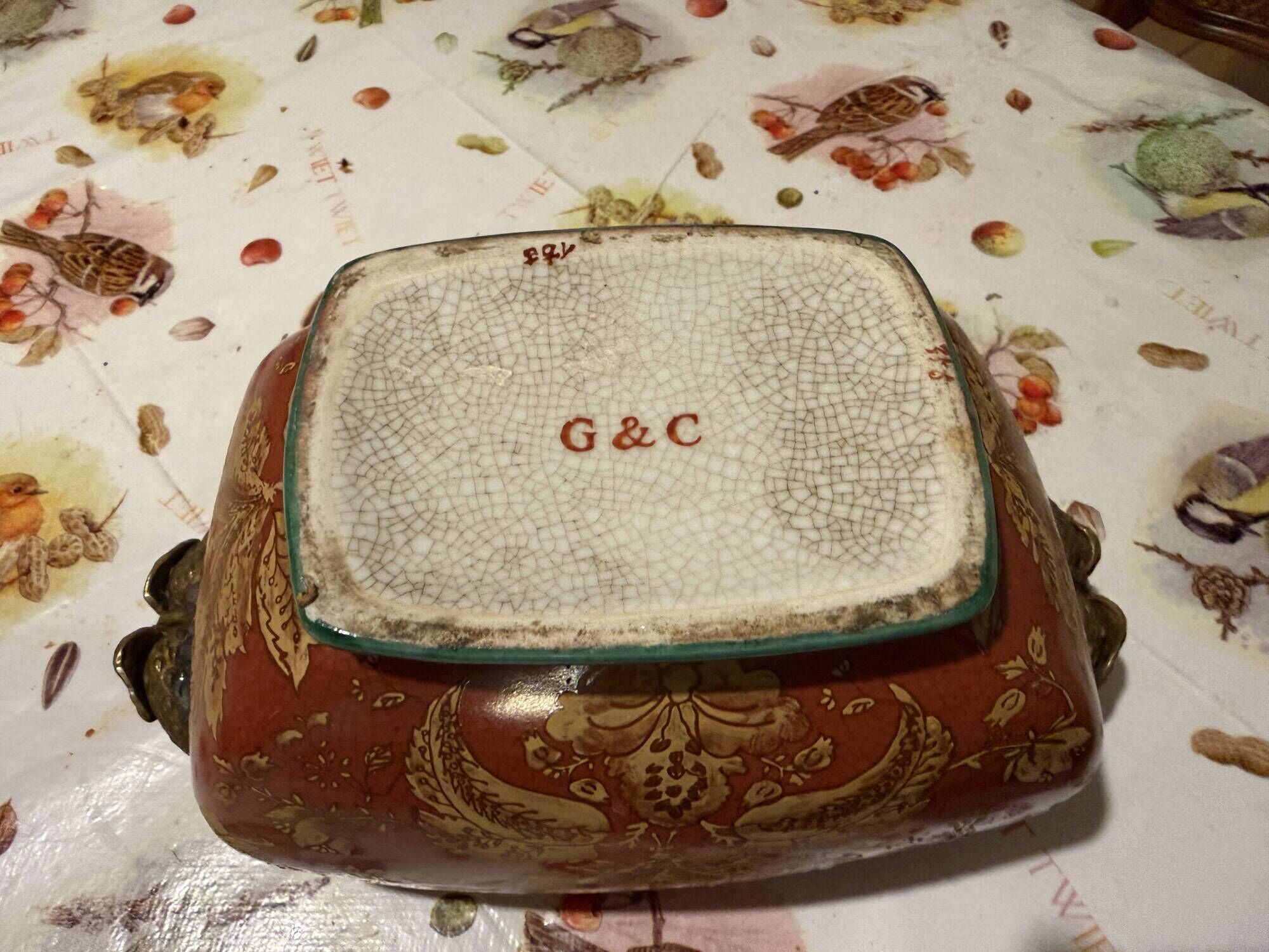 jardinière rectangulaire à pans coupés, porcelaine craquelée