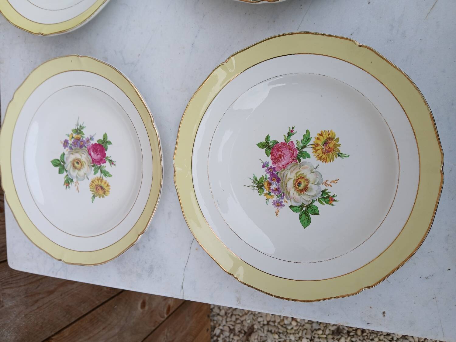 Set of 6 antique Ceranord deep plates - flower design