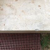 Asymmetrical coffee table design 80s in Mactan stones, travertine by Magnussen Ponte.