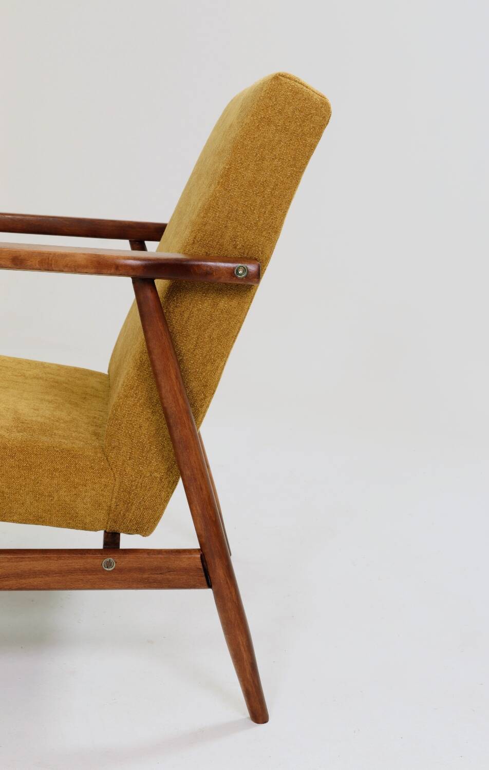 Vintage set of armchairs, golden yellow fabric, refurbished, 1970