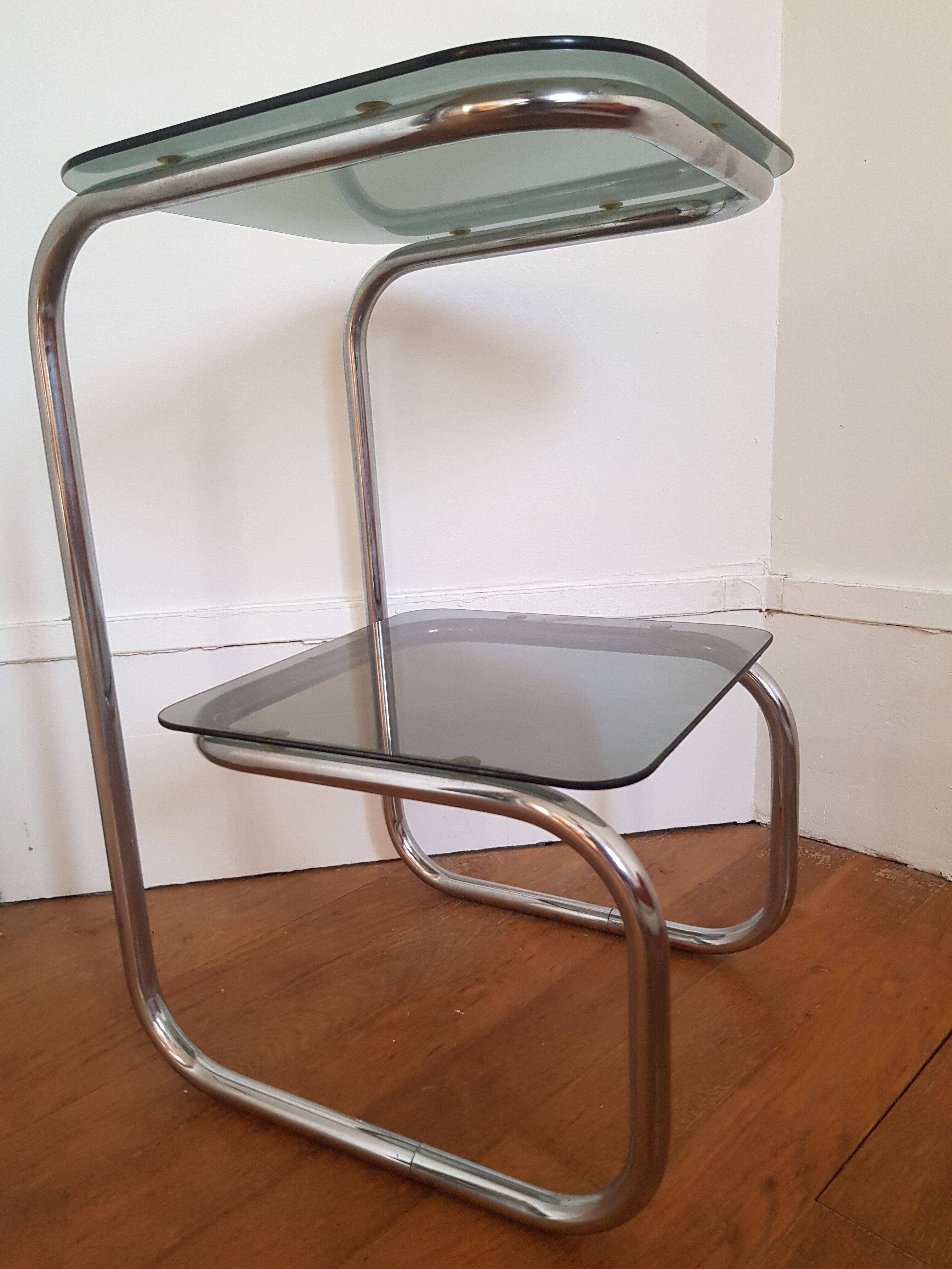 Metal console and smoked glass