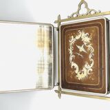 Miroir de barbier  triptyque en laiton et cuir gravé