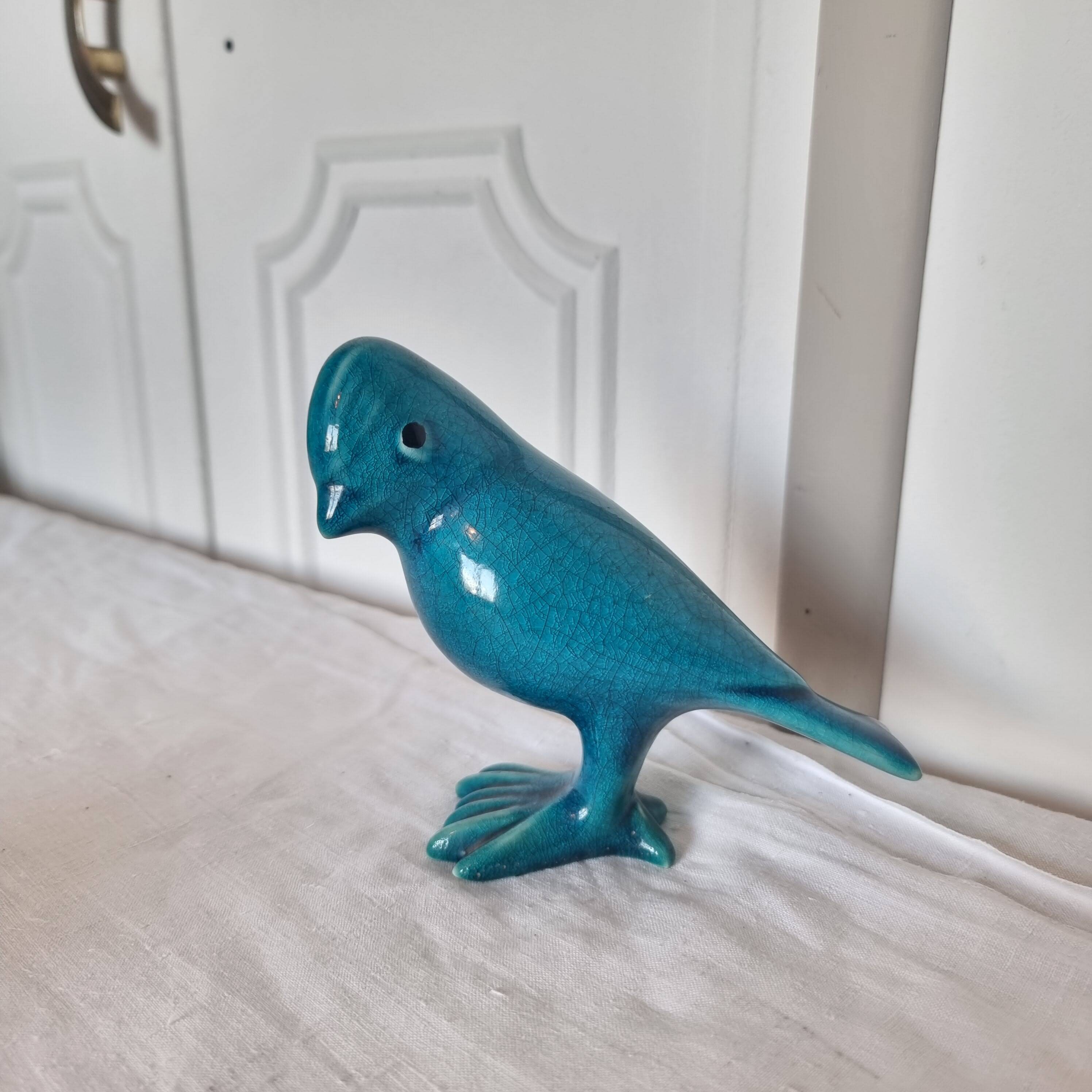 Pair of Art Deco Birds in Blue Porcelain from the 40s-50s signed