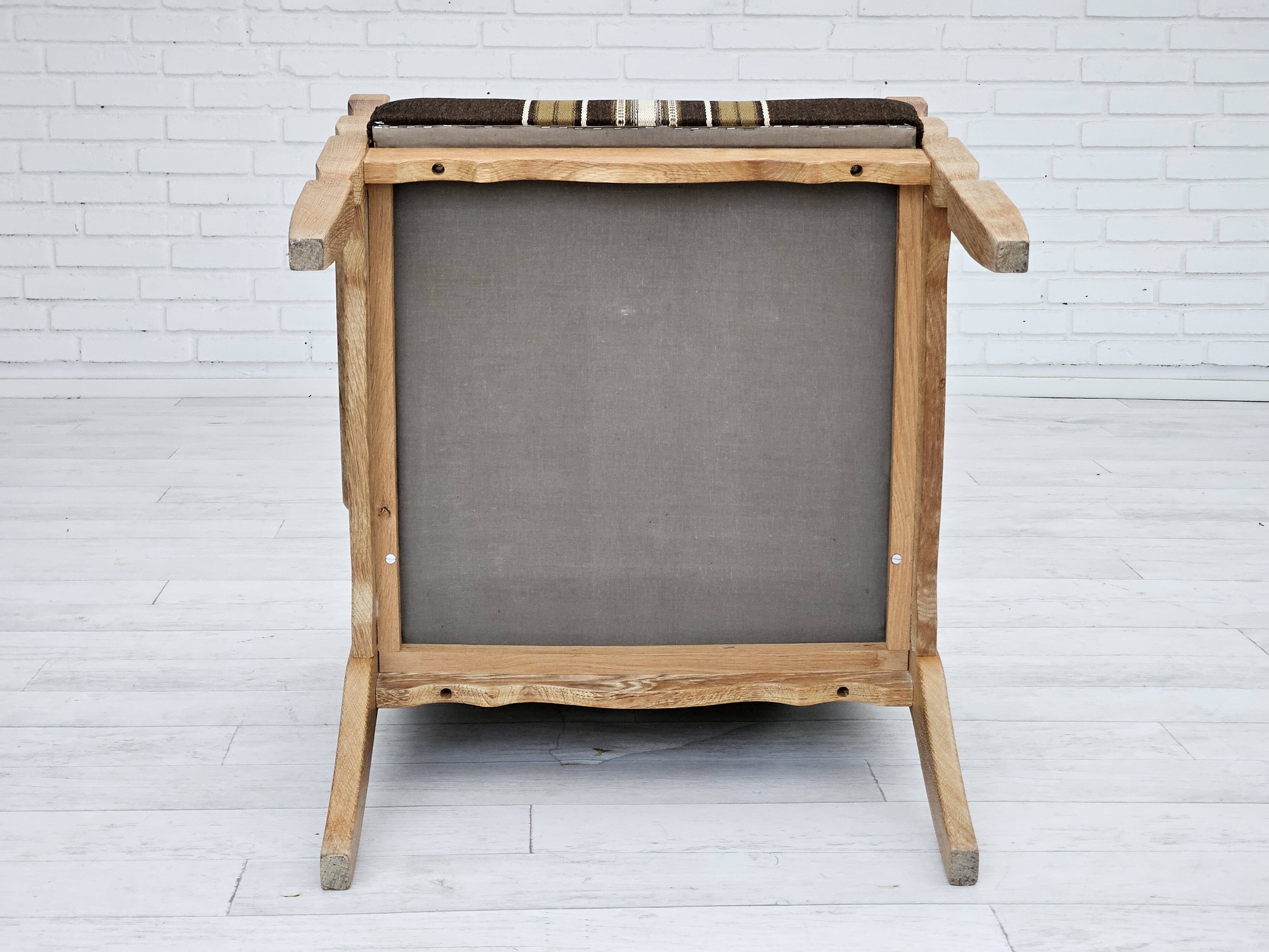 1970s, Danish armchair, furniture wool, solid oak wood.