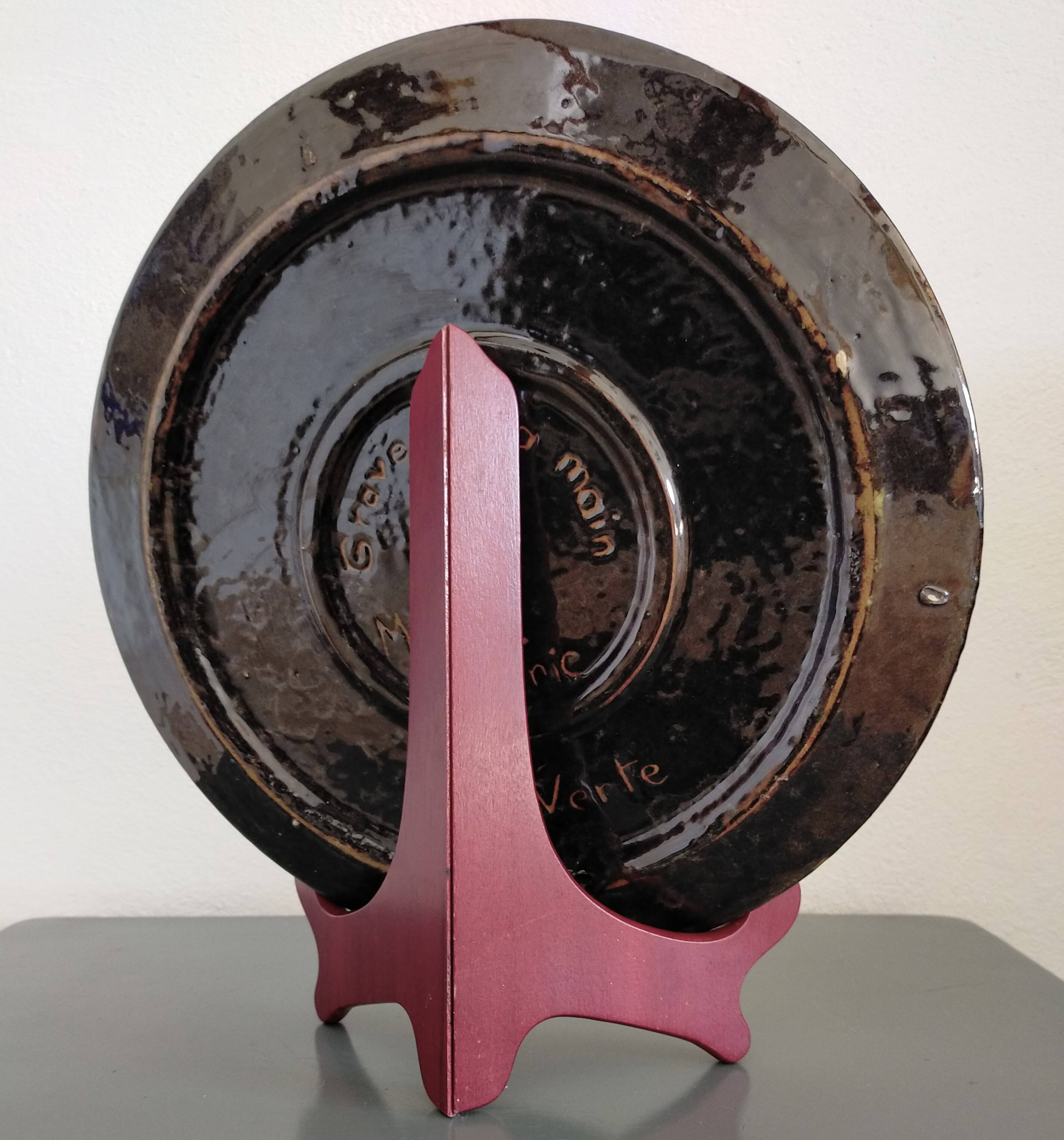 Vintage Dauphiné glazed terracotta dish Michèle Peyric Leaf decoration