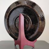 Vintage Dauphiné glazed terracotta dish Michèle Peyric Leaf decoration