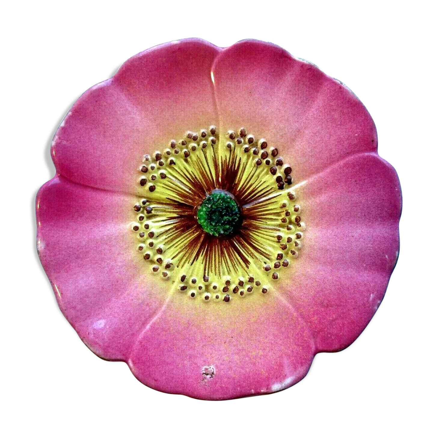 Art deco dabbling plate pink flower eglantine