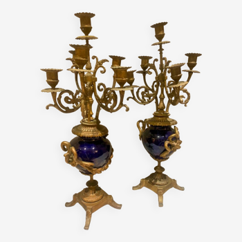 Candelabra Candlesticks Gilt Bronze And Porcelain 19th Century