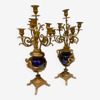 Chandeliers Candélabres Bronze Doré Et Porcelaine époque XIXème