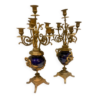 Candelabra Candlesticks Gilt Bronze And Porcelain 19th Century