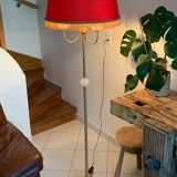 Vintage brass floor lamp in scale and opaline 1950