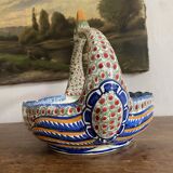 Fruit bowl, bird head handle HB Quimper Breton earthenware