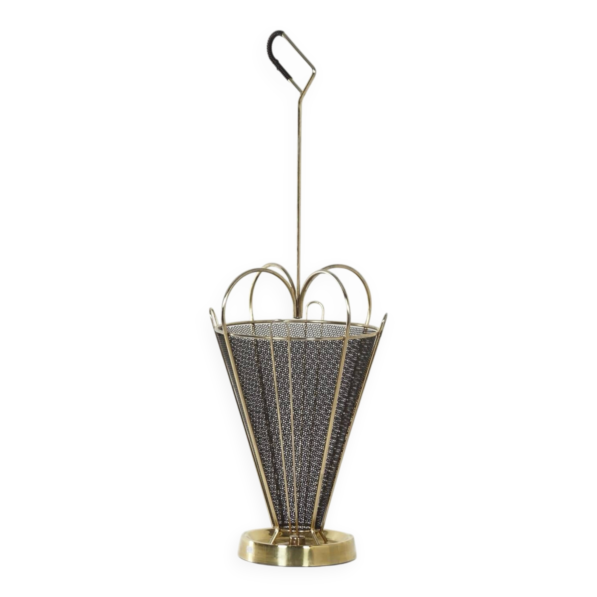 Mid-century umbrella stand of brass and perforated metal, 1950s