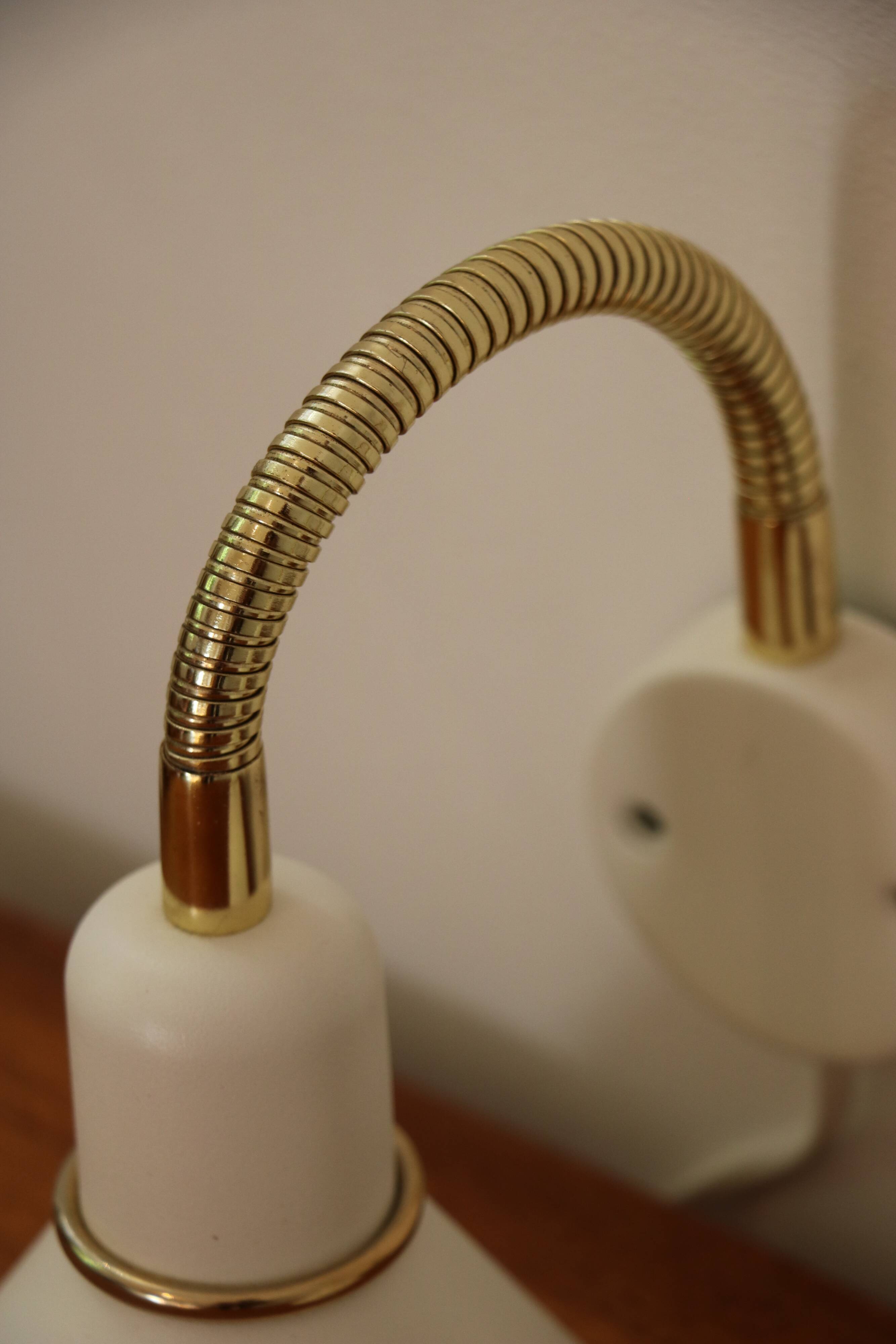 Pair of Scandinavian wall lights in white metal and gold metal