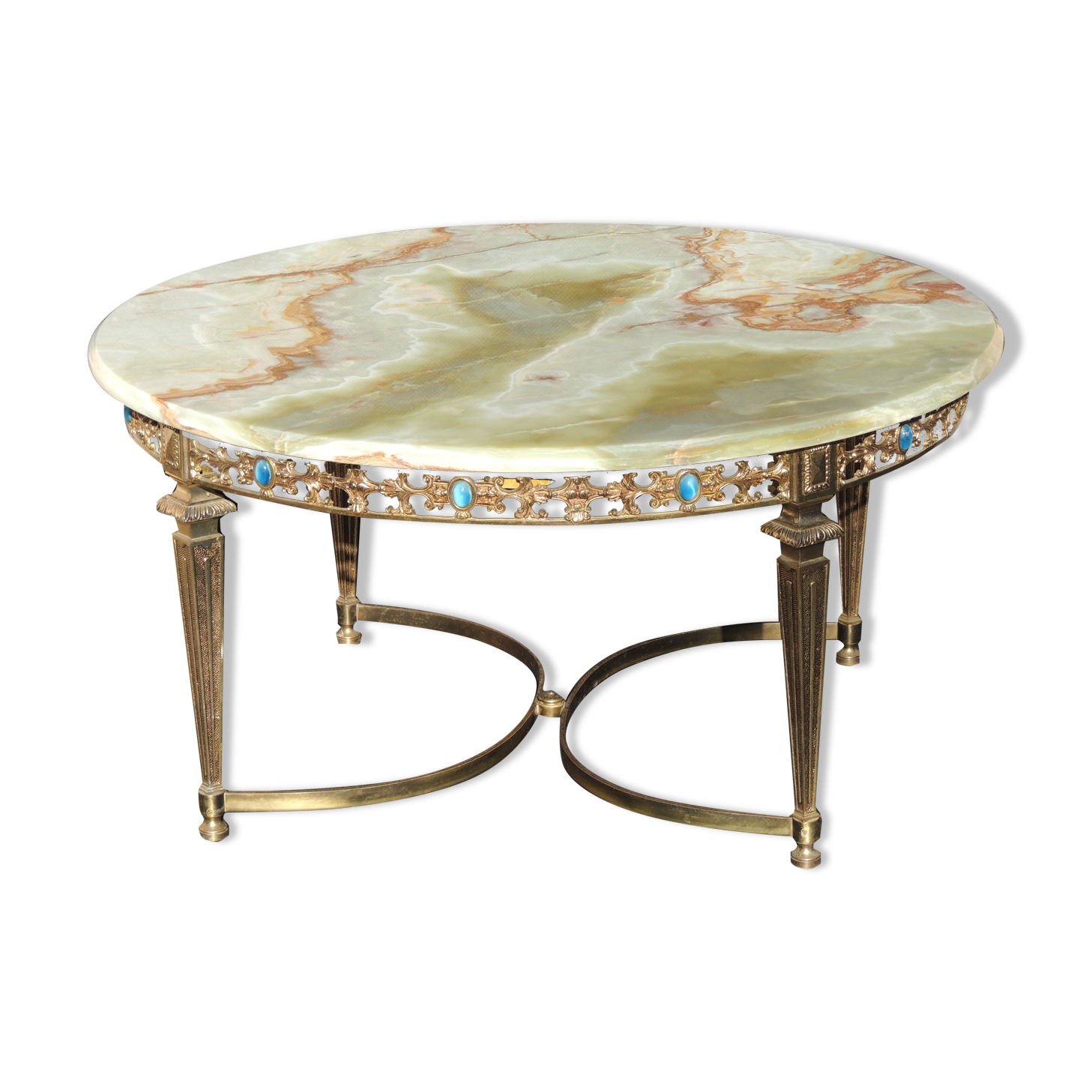 Table basse rode de salon marbre onyx et bronze