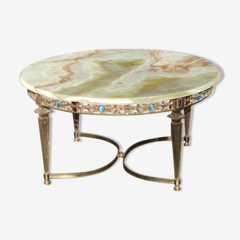 Table basse rode de salon marbre onyx et bronze