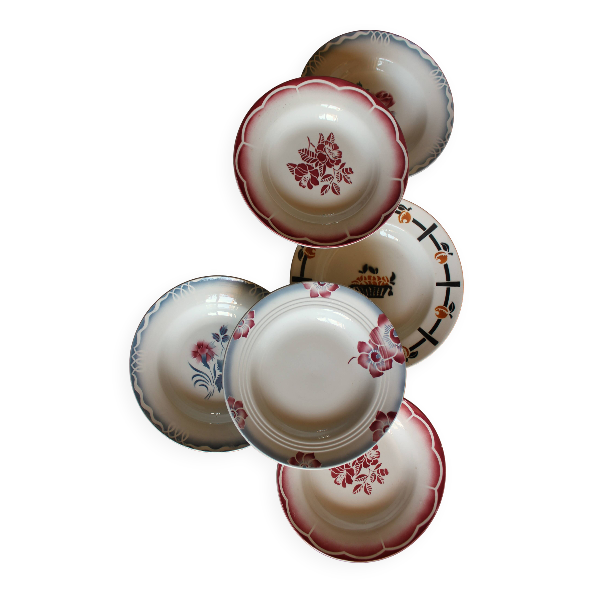 6 mismatched soup plates Marsac Marinette Digoin Badonviller