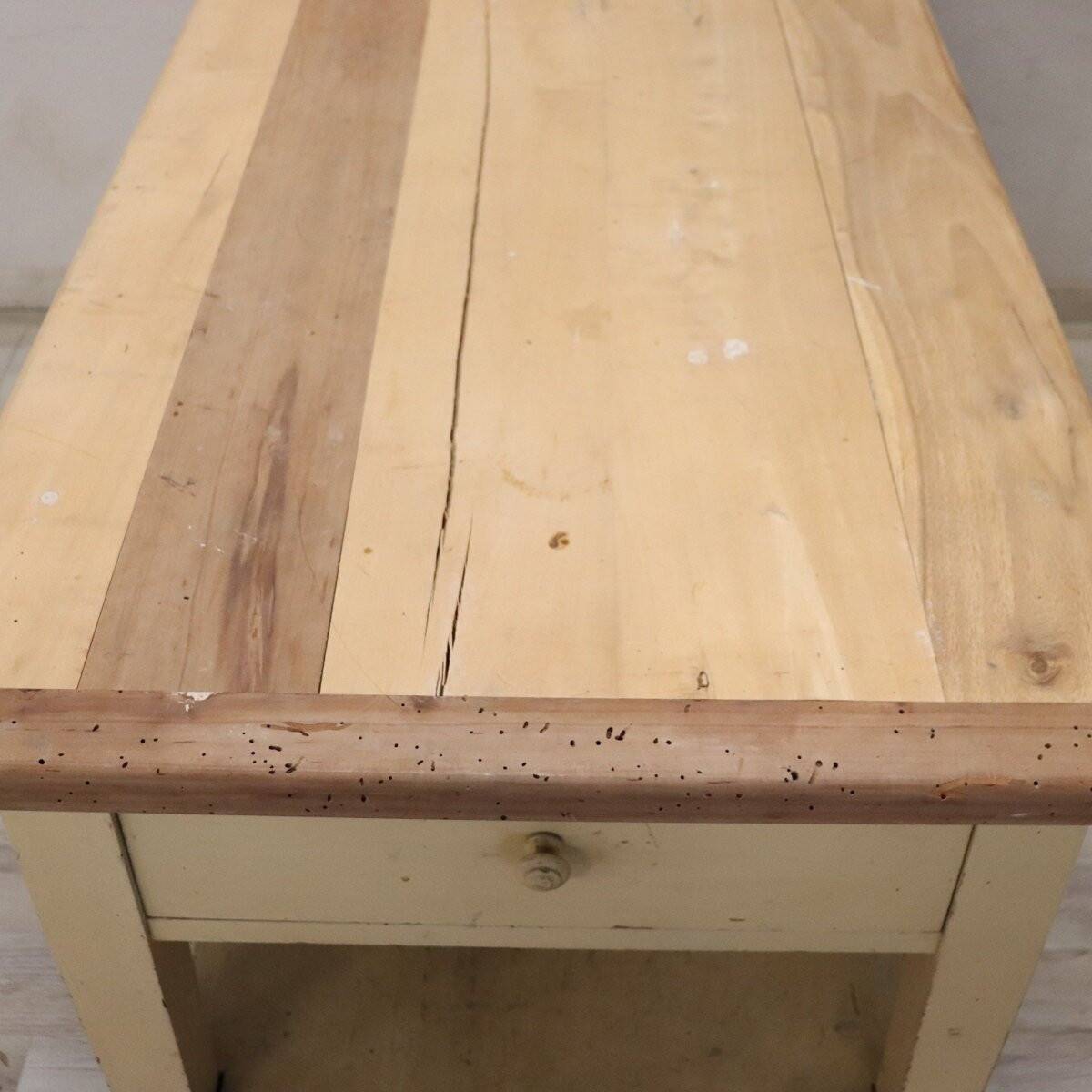 Worktable In Cream Lacquered Poplar Wood, Italy Late 19th Century