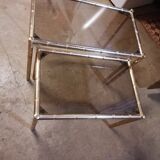 2 tables gigognes laiton style bambou verre fumé 1960 1970