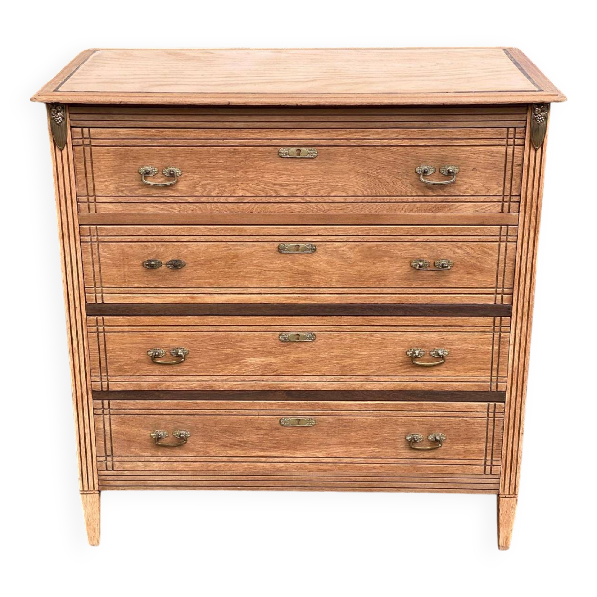 Commode style empire rénovée en chêne brut 4 tiroirs