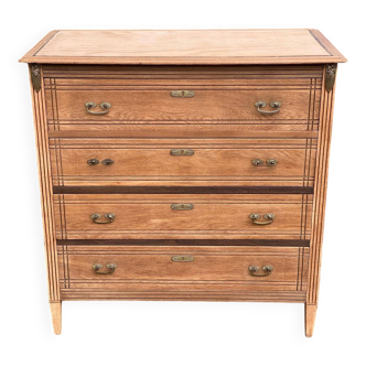Commode style empire rénovée en chêne brut 4 tiroirs