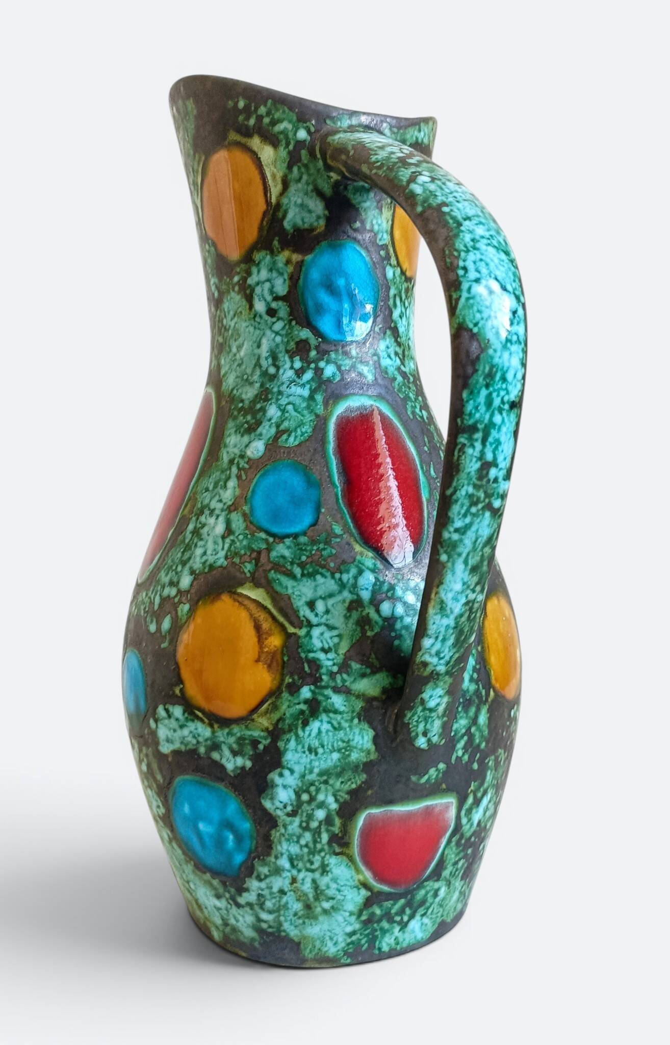 French Mid-Century Studio Pottery Pitcher/ Vase, Hand-Decorated, C. 1960