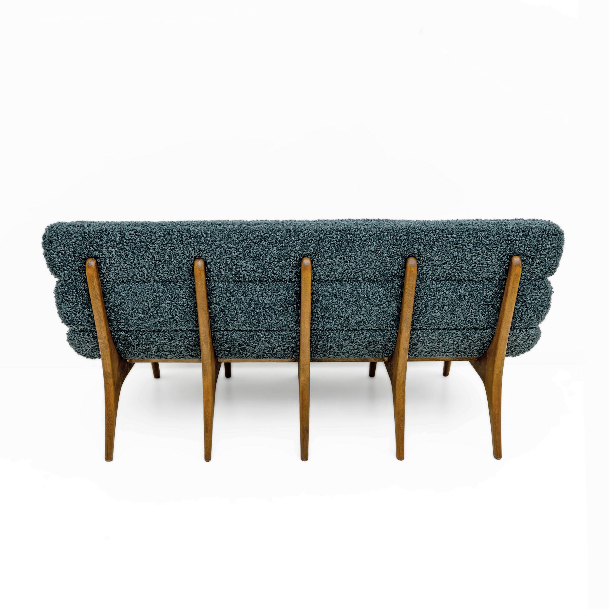 Adrian Pearsall Style Italin Modern Bouclè and Walnut Sofa