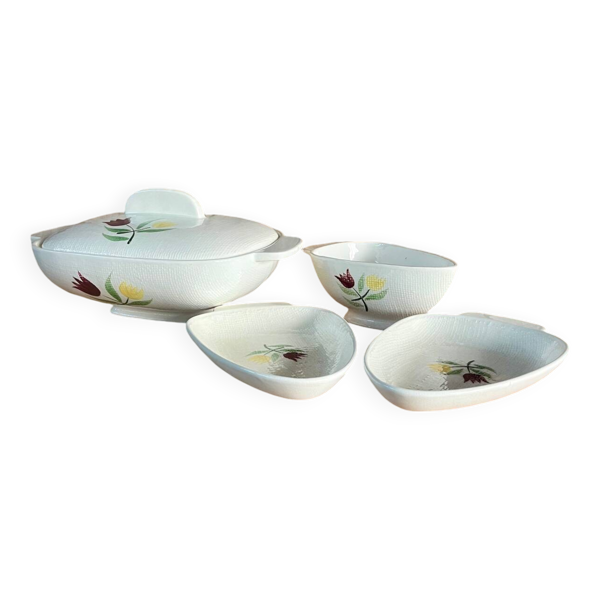 Ensemble soupière, saucière et raviers Salins Crocus