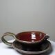 Glazed stoneware sauce boat Fontgombault, red and green, vintage 1960-1970.