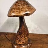 Hand-carved wooden mushroom table lamp with integrated LED