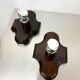 Pair of geometric Art Deco wall lights, carved wood, France, 1960s