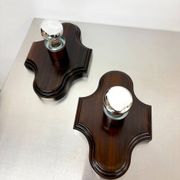 Pair of geometric Art Deco wall lights, carved wood, France, 1960s