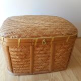 2 light wicker and bamboo chests