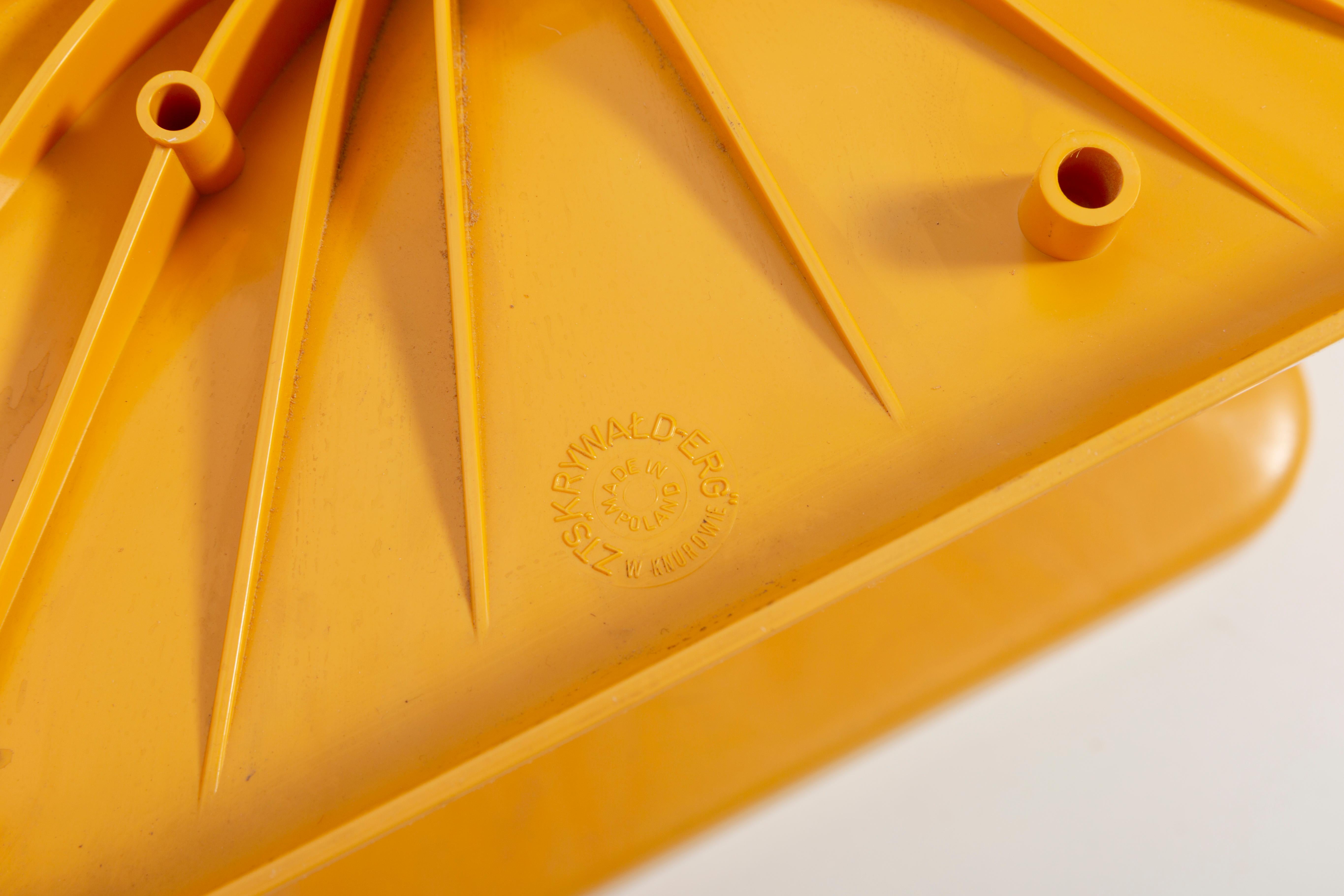 Mid-century mustard yellow floral stool, Poland, 1970s