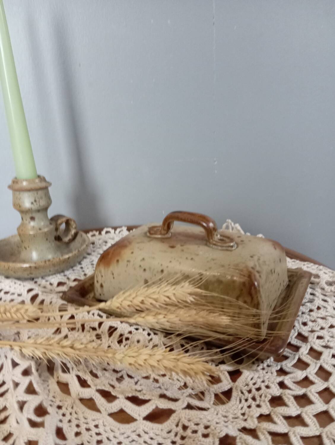 Rectangular butter dish in pyrite stoneware, vintage 1970