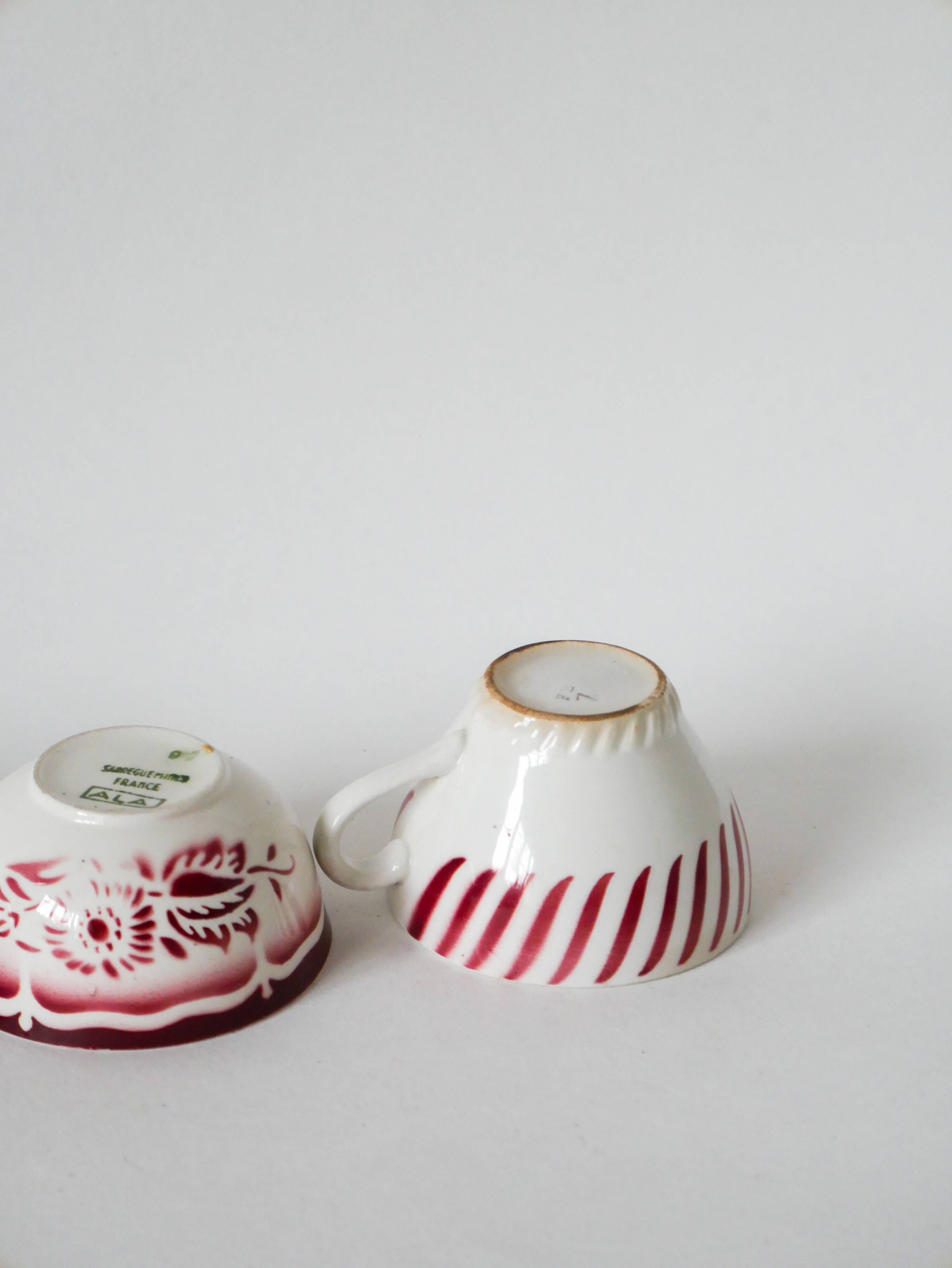Set of 4 mismatched coffee cups digoin sarreguemines and badonviller pink 1930-191940