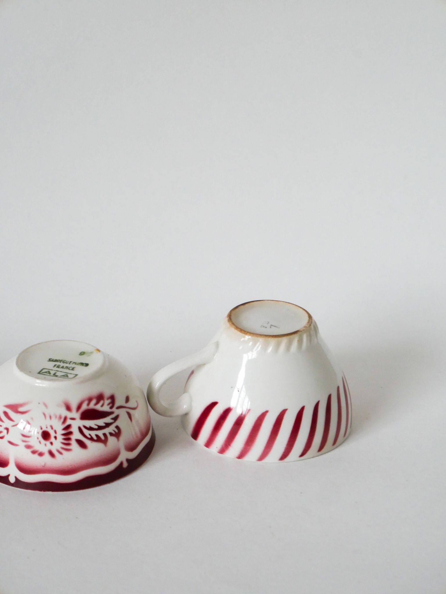 Set of 4 mismatched coffee cups digoin sarreguemines and badonviller pink 1930-191940