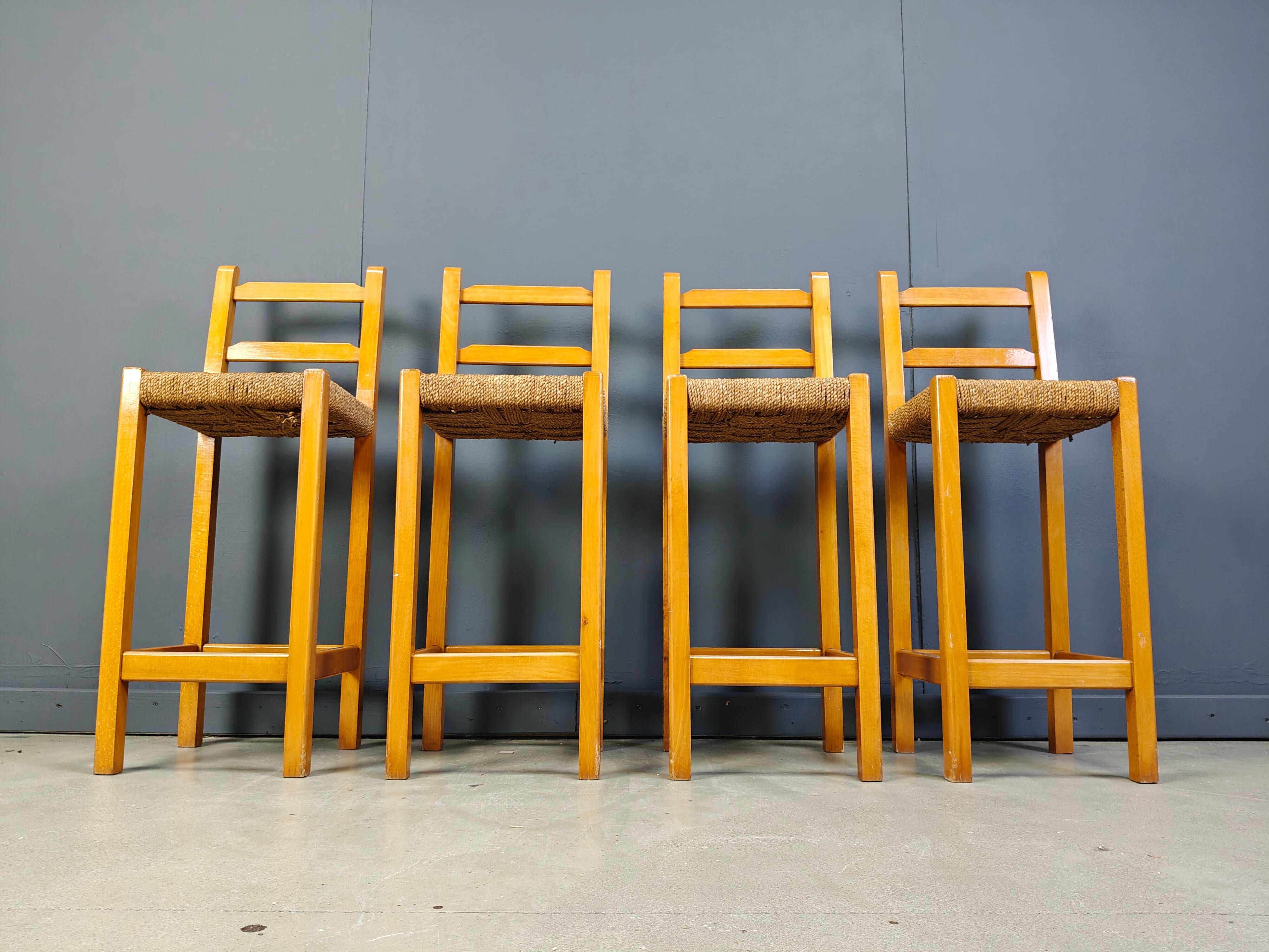 Vintage oak and papercord bar stools, 1960s - vintage bar stools