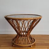 Glass and rattan side table
