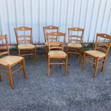 Set of 6 wooden and straw chairs