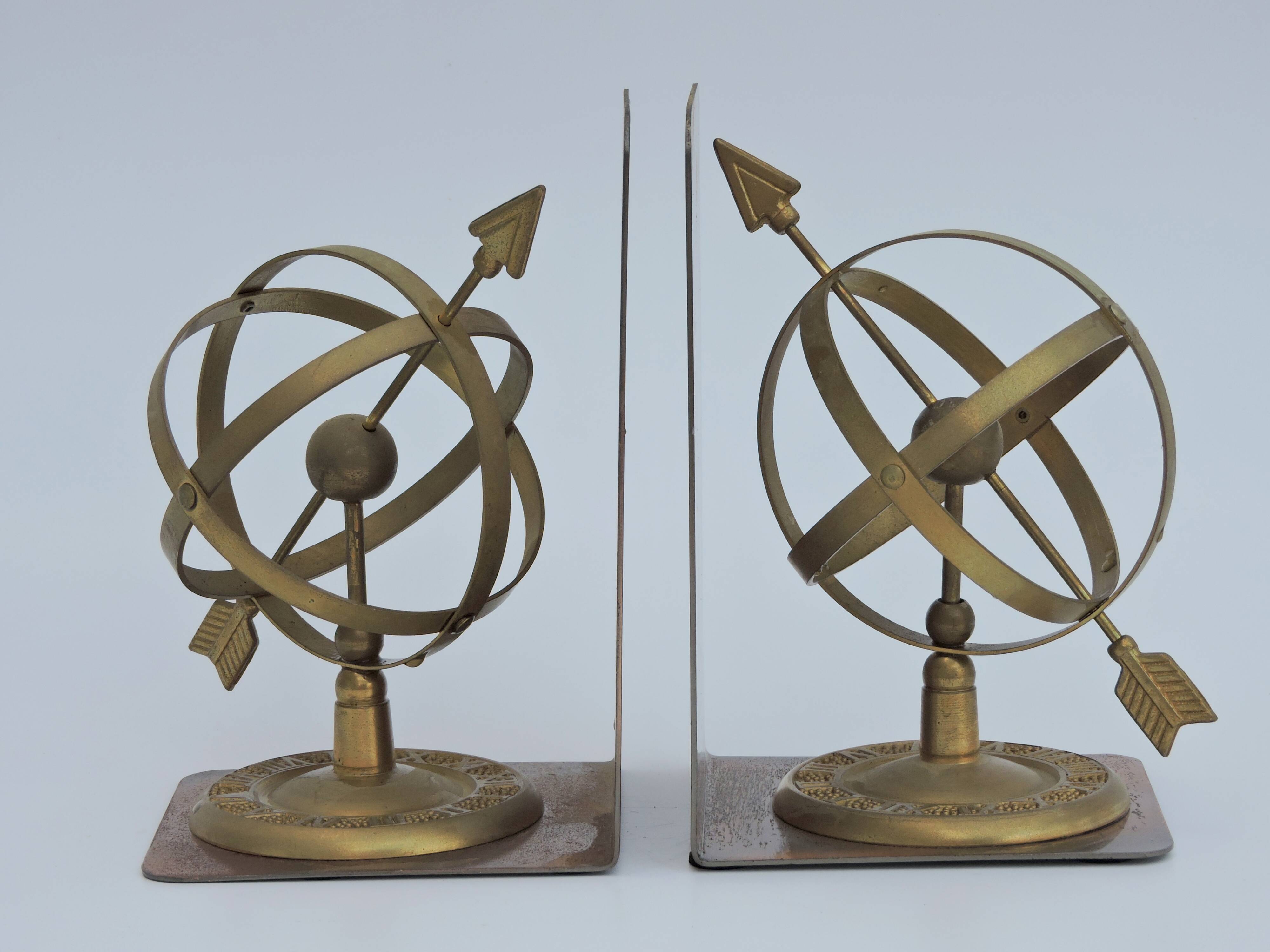 Pair of greenhouse book Astrolabe Sphere Armillary brass 1970