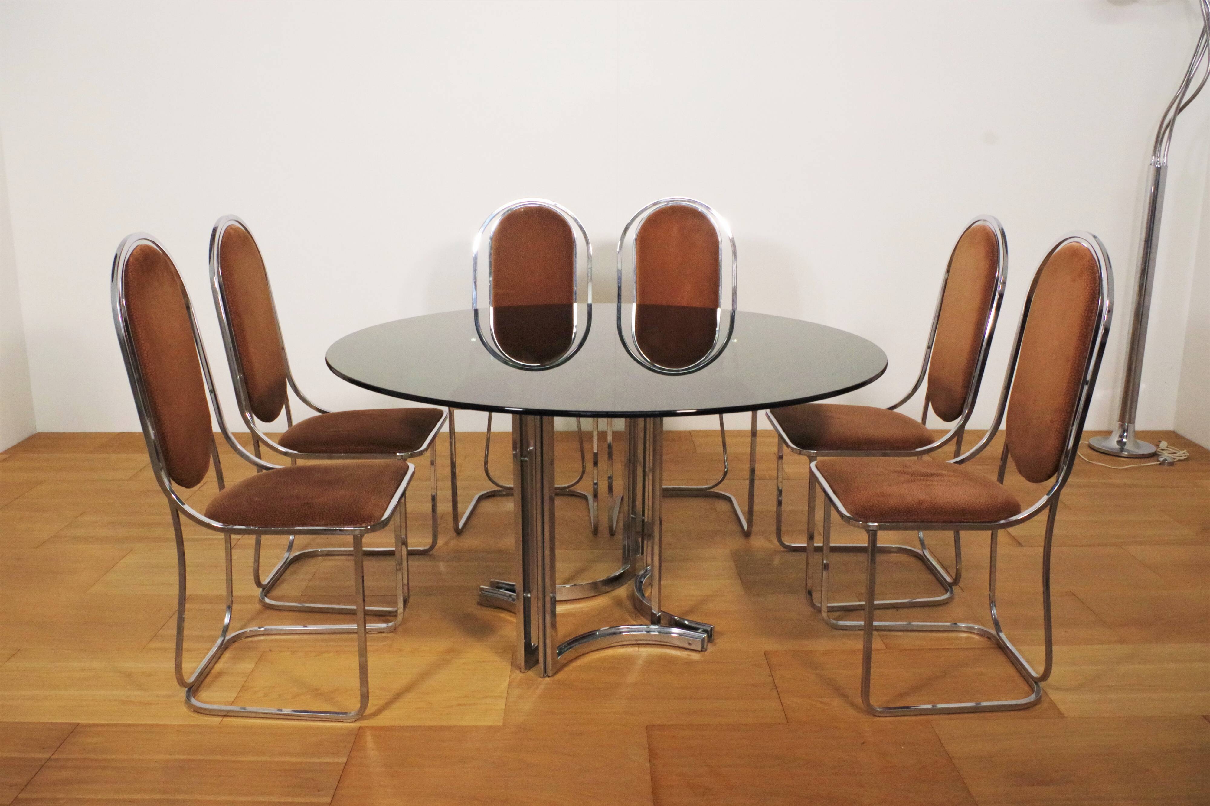 Dining room table and 6 chairs by Alessandro Alpizzi, 1970s, Set of 7